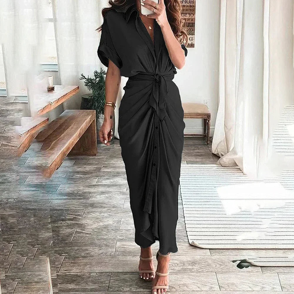 Damen-Sommerkleid, lang, Mittsommer, U-förmig, Polyester-2