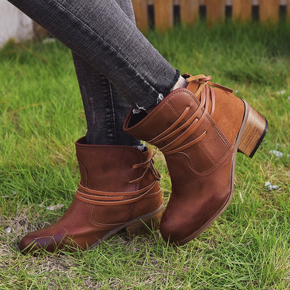 Damen-Stiefel, Vintage Schnürung, Leder 9