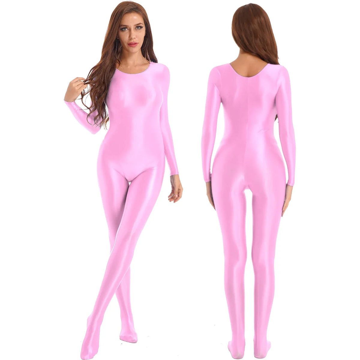 Damen-Jumpsuit Monochrom Langarm Lycra Nylon Elasthan-1