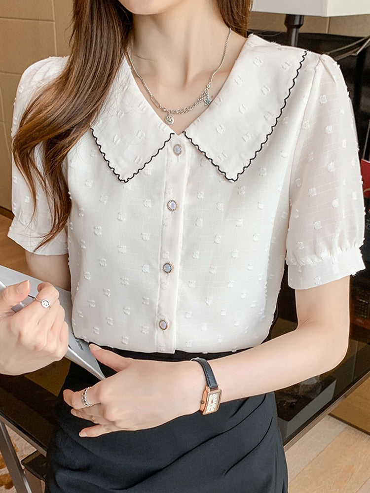 Damen Bluse Kurze Ärmel Gemusterte Chiffon-3