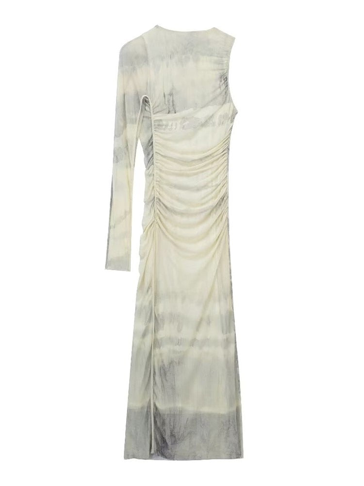 Damen-Midikleid, asymmetrisch Tüll, eleganter Stil-5