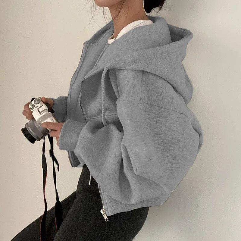 Damen-Kapuzenpullover, Reißverschluss, modernes Design, nachhaltige Baumwolle, Polyester-3