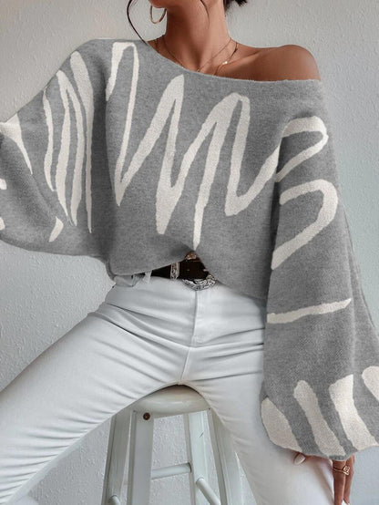 Damen-Pullover, schulterfrei Oversized weiches Acryl, mit Puffärmeln-3