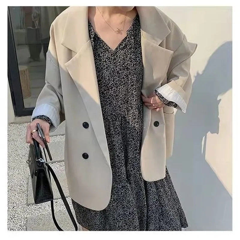 Damen Blazer Oversize Leder Eleganter Stil-4