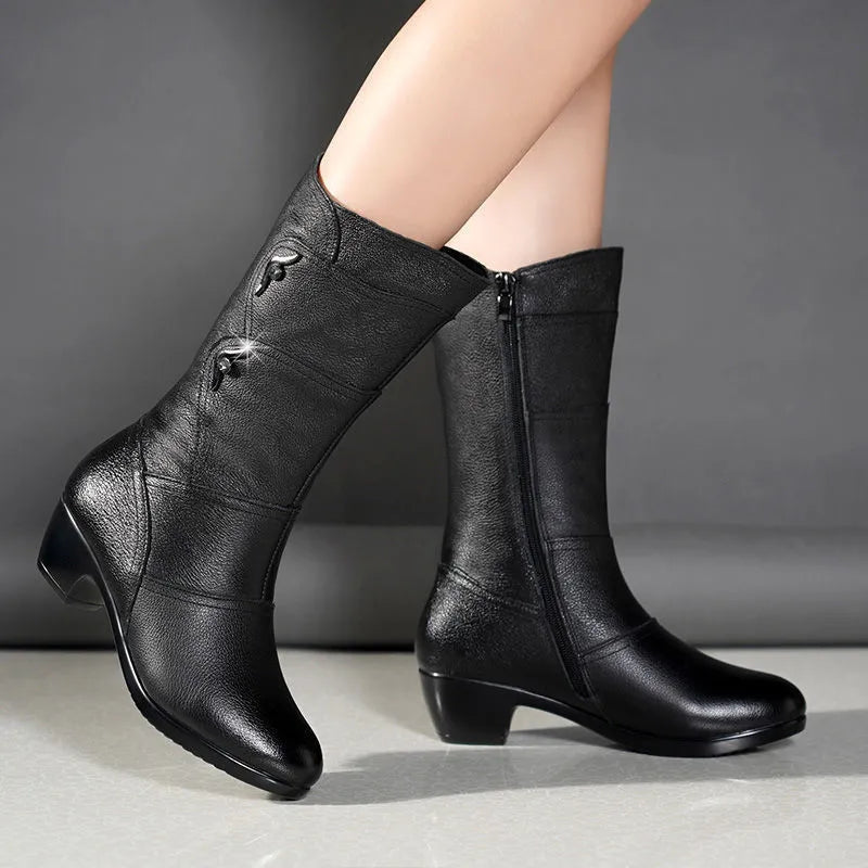 Damen-Stiefel, Spitz, Design, Leder, hochwertige Gummisohlen 6