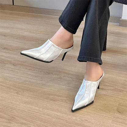 Damen-Mules-Schuhe mit spitzer Form, PU-Material und hohem Absatz-6