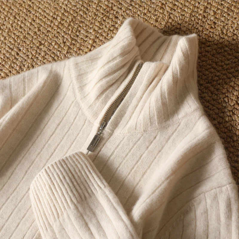 Herrenpullover aus 100% Merinowolle mit Reißverschluss – klassisches Design, normale Passform, langärmlig 3