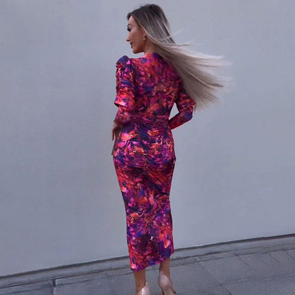 Damen-Maxikleid, fließendes Polyester, lange Ärmel, für Sommer-4