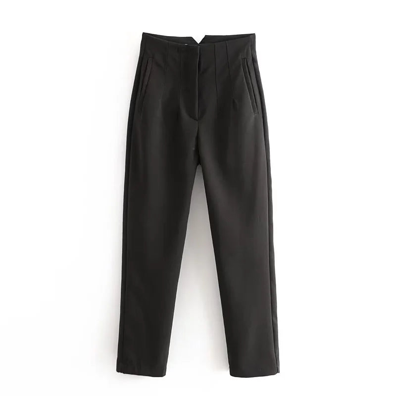 Damen-Hose, hohe Taille, gerade Reißverschlüsse, Baumwolle 1