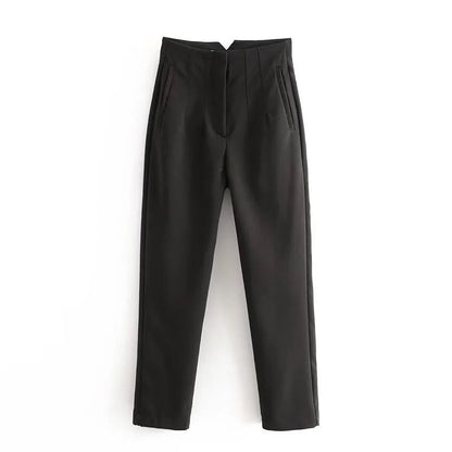 Damen-Hose, hohe Taille, gerade Reißverschlüsse, Baumwolle 1