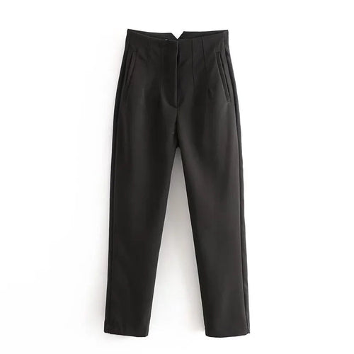 Damen-Hose, hohe Taille, gerade Reißverschlüsse, Baumwolle 1