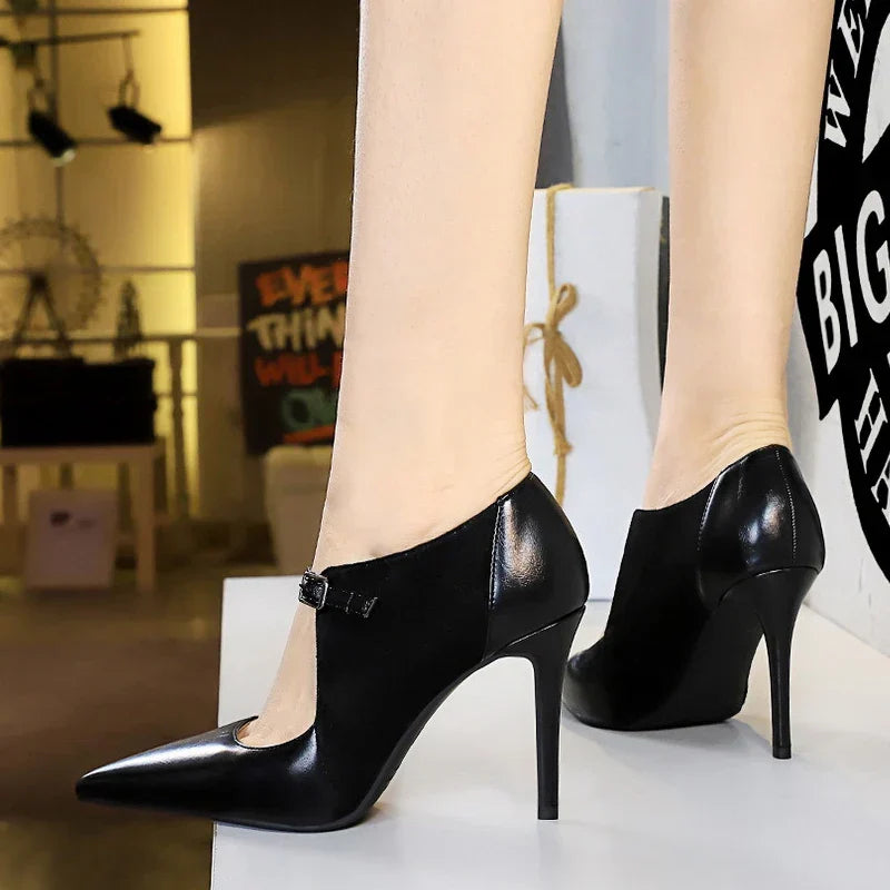 Damen-Stilettos, elegantes PU, hoher Absatz-3