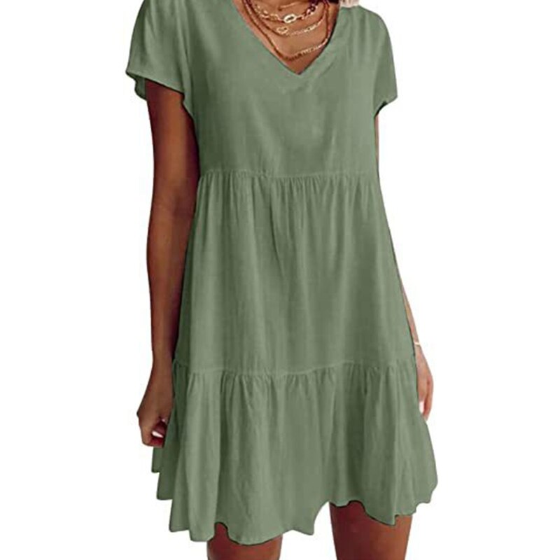 Damen-Tunika, Kleid, leicht, gewebte Stoffe, lässige Passform, Rüschen-2