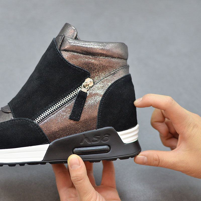 Damen-Keil-Sneakers, modernes Design, Rindleder, Velours-4