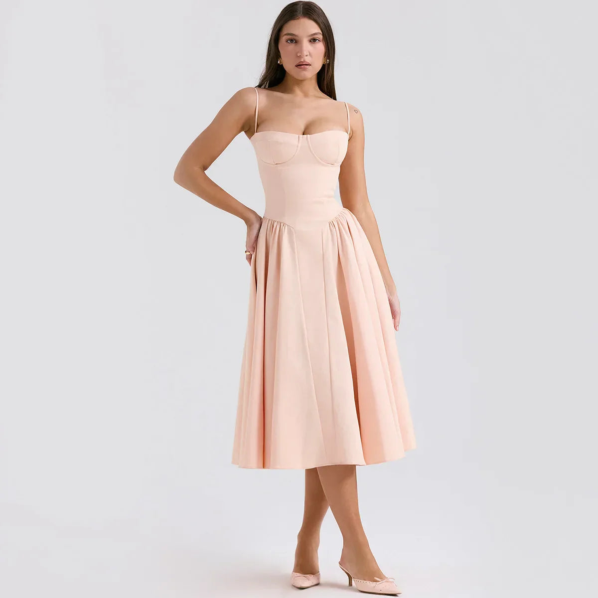 Variant image for Damen-Midikleid, eckiger Ausschnitt, Polyester, Spandex-9