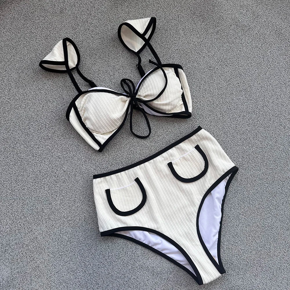 Damen Bikini Niedrige Taille Monochromes Nylon-4