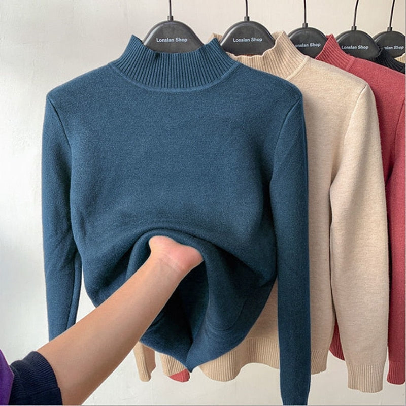Damen-Rollkragenpullover, langärmelige weiche Acrylmischung-5