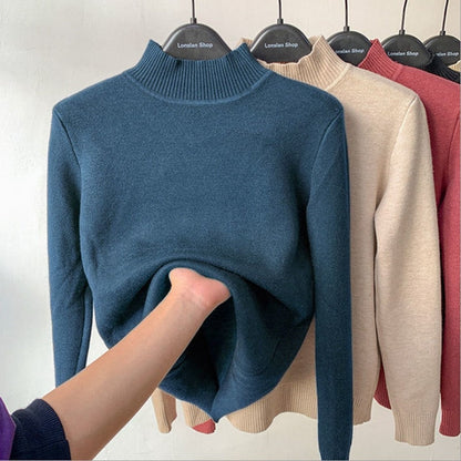 Damen-Rollkragenpullover, langärmelige weiche Acrylmischung-5