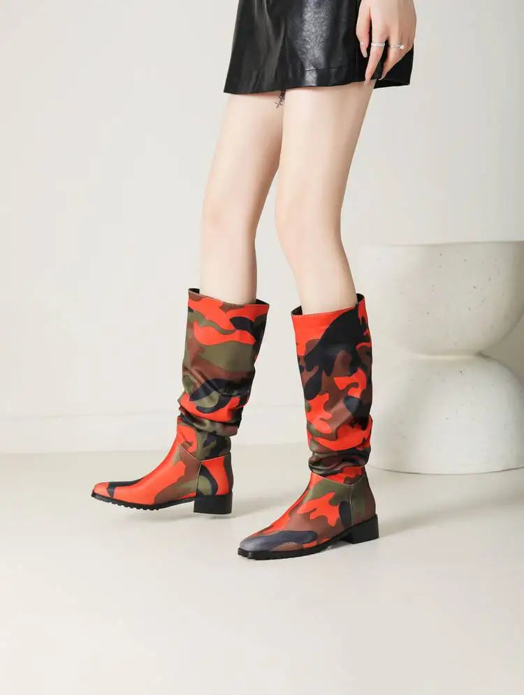 Damen Stiefeletten Viereckige Zehen PU-Material Gummisohle 2