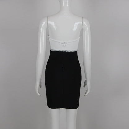Damen-Minikleid, ärmelloses Patchwork-Muster, Nylon, Elasthan-4