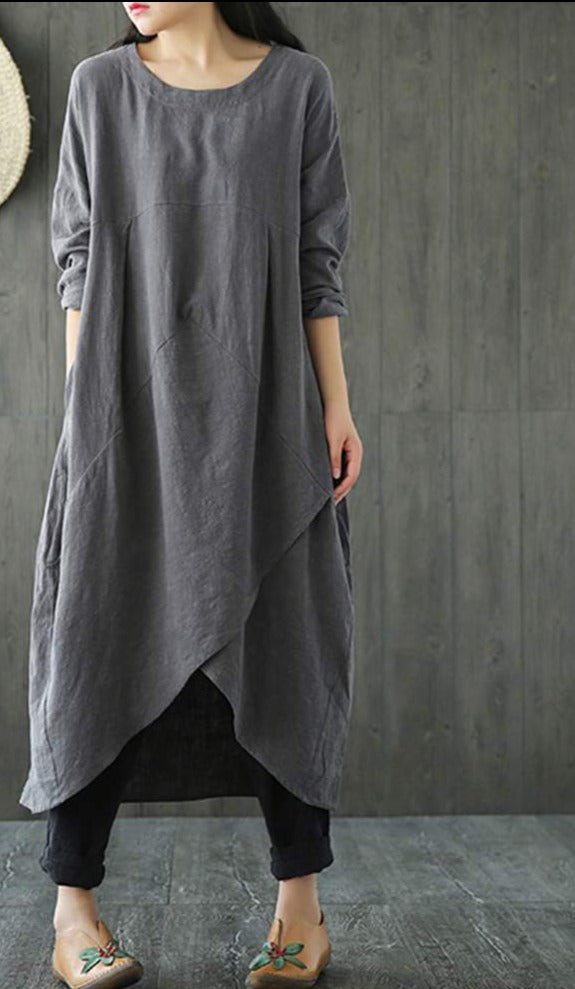 Damen-Midi-Kleid, unregelmäßiges Design, aus Baumwolle -, Schöne Damenkleider-2