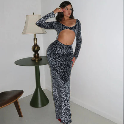 Variant image for Maxikleid Damen Leopardenmuster Figurbetont Polyester Spandex-7