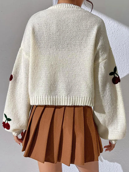 Damen-Cardigan, lässiges Polyester, mit Kirsch-Design-2