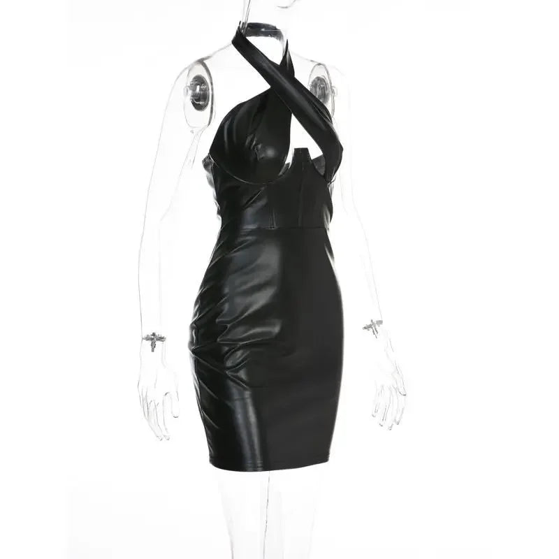 Damen-Minikleid, mit synthetischen Lederdetails, Polyester, Pullover-Stil-5