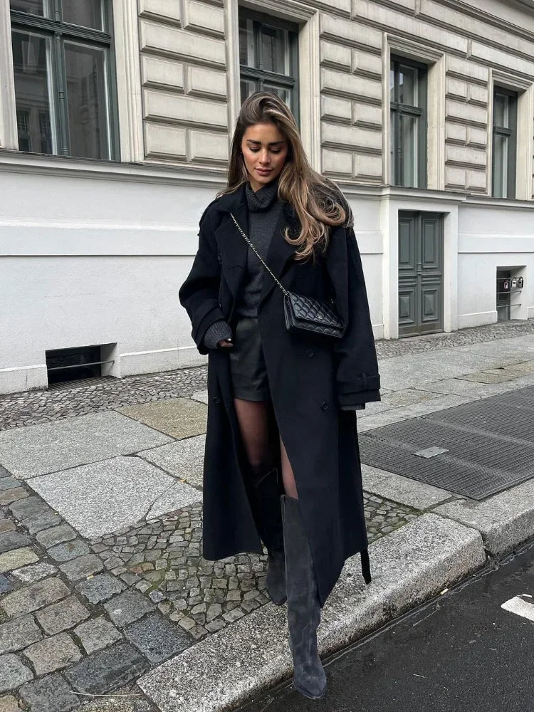 Damen Oversized Wolljacke Weiche Mischung Trendiger Knopfverschluss-1