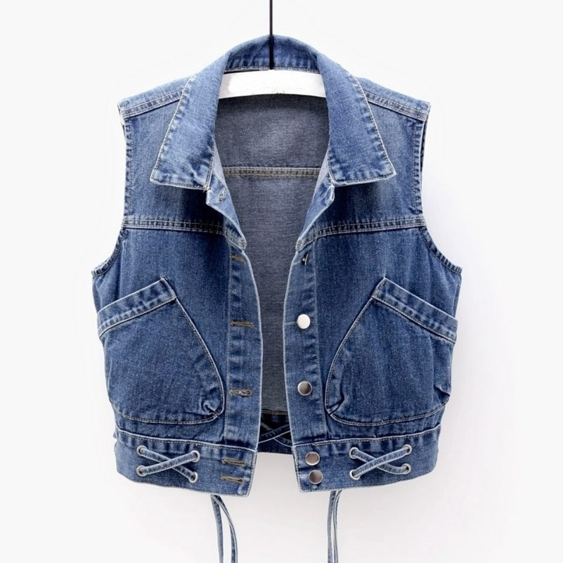 Damen-Jeansweste Vintage Mittelblauer Bio-Denim mit klassischen Details-4