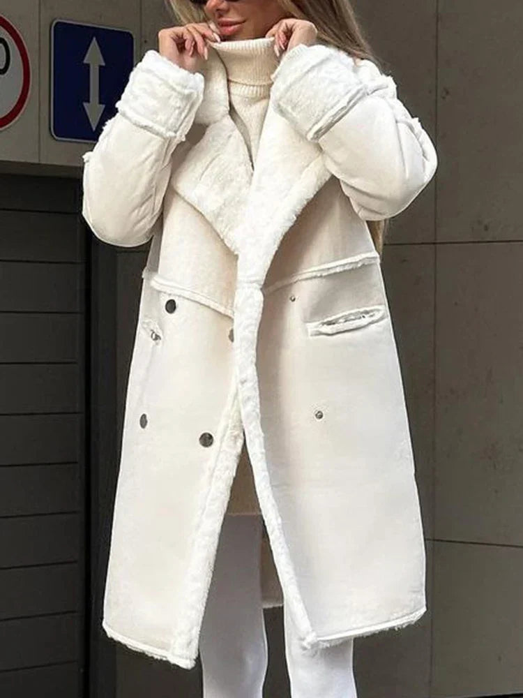 Damen-Mantel Lang Kunstfell Elegant-4