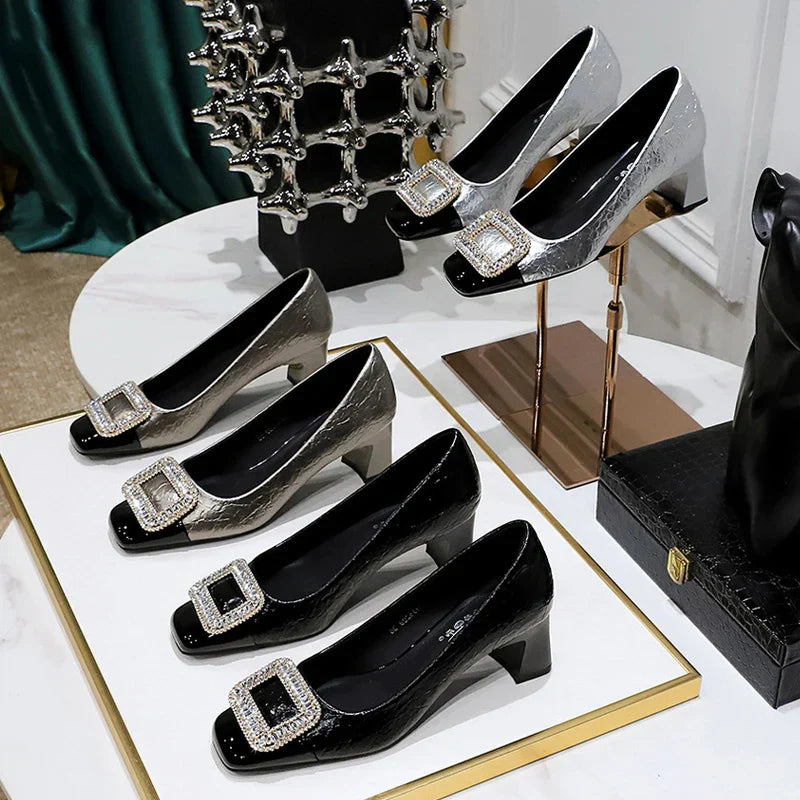 Damen-Pumps, eckige Zehe, PU-Material, elegantes Design-2