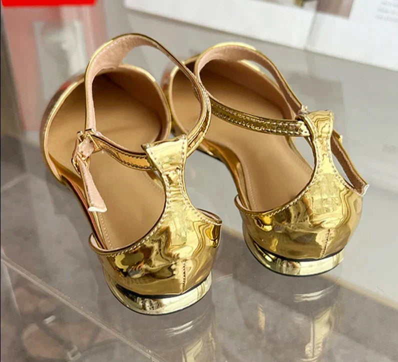 Damen-T-Riemen-Pumps, Schnallenverschluss, Gummi 5