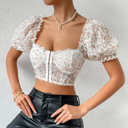Damen-Party-Tops, Puffärmel, Korsett, Top, aus Polyester-3