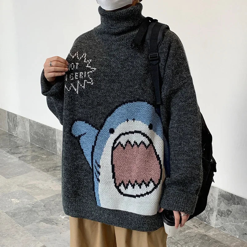 Winterpullover für Herren und Damen, Cartoon-Hai-Design, gestricktes Acryl-1
