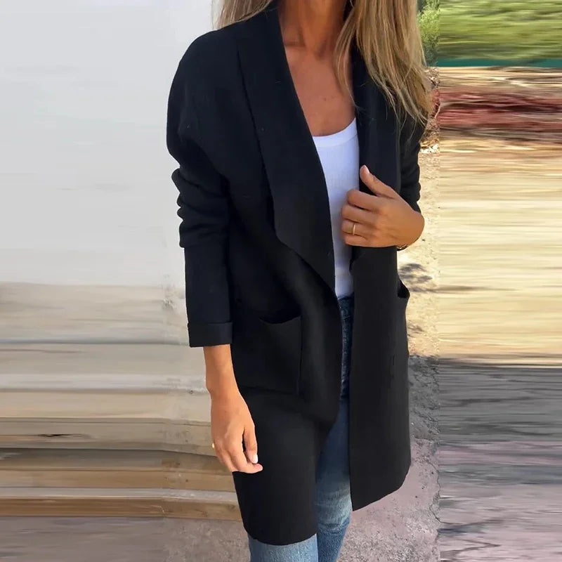 Lange Damen-Strickjacke im schlichten Design 100% Acryl-5