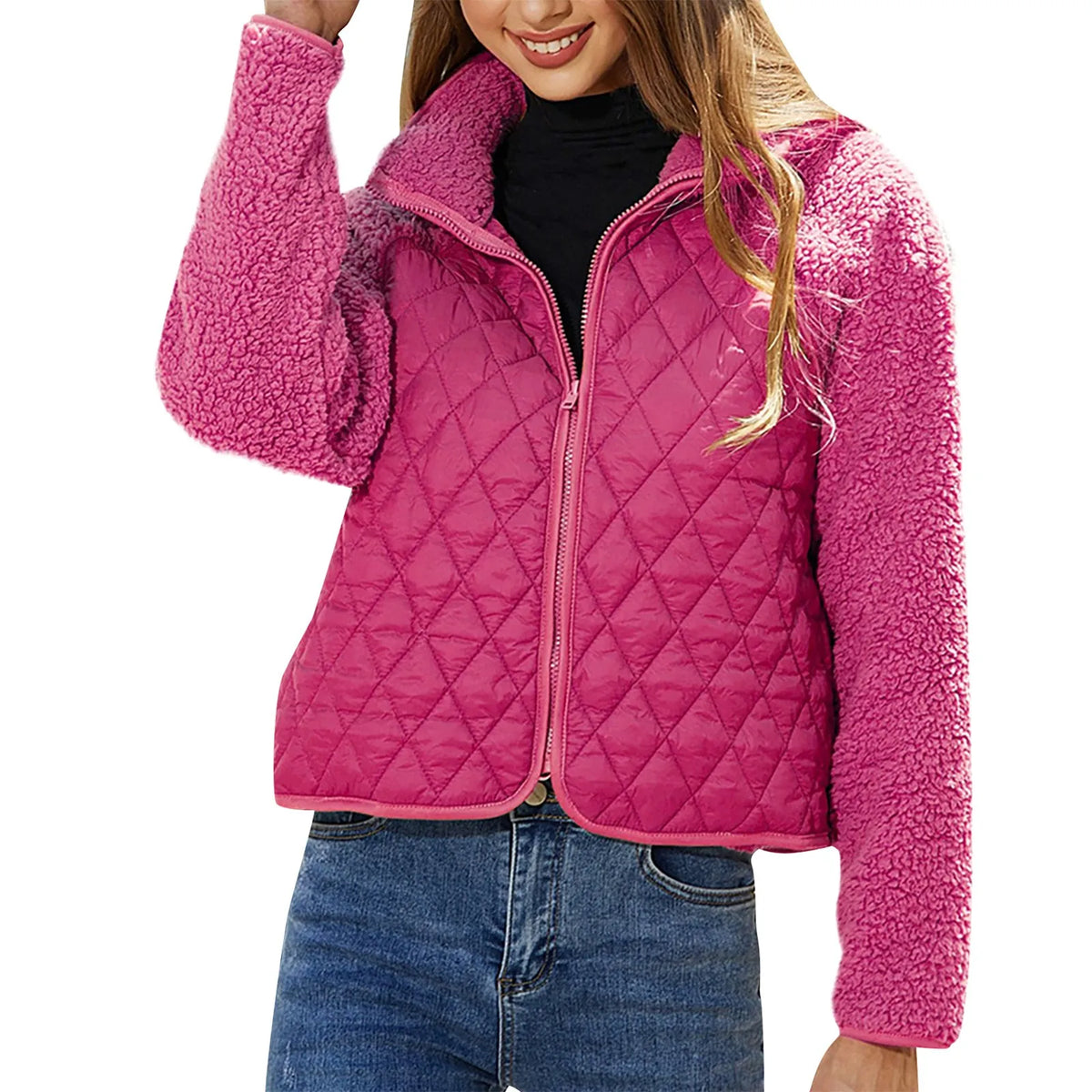 Damenjacke Crop Teddy-Bomberjacke Modernes Design Weiches Material 9