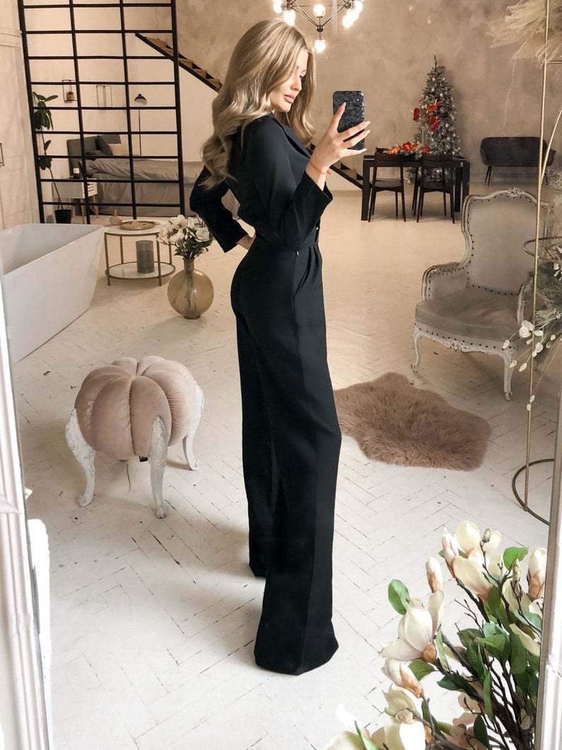 Damen-Jumpsuit Lange Ärmel Schmale Passform Polyester-4