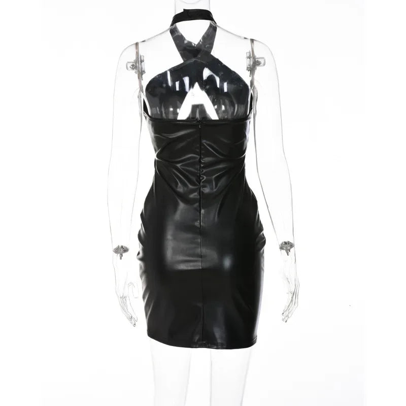 Damen-Minikleid, mit synthetischen Lederdetails, Polyester, Pullover-Stil-4