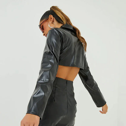 Damen-Lederjacke, modern, synthetisch mit Stickereien-4