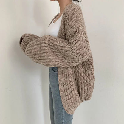 Damen-gestrickter Cardigan, übergroß, grob, Acryl-Mix-3