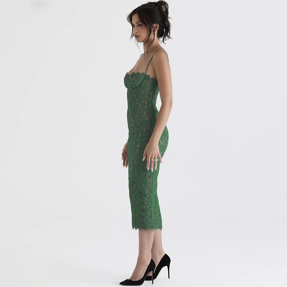 Damen-Midikleid, mit Spetsdetaljer, Polyester-6