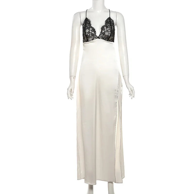 Variant image for Damen-Maxikleid, V-Ausschnitt, Spaghettiträger, Baumwolle, Polyester-1