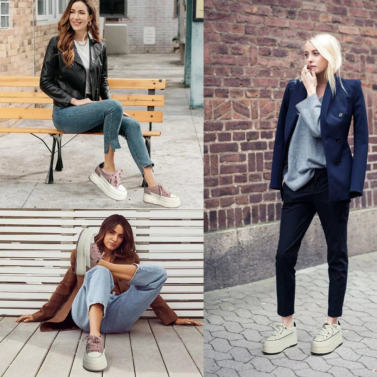 Damen Sneakers Hoher Absatz Leder Gepolsterte Sohle-4