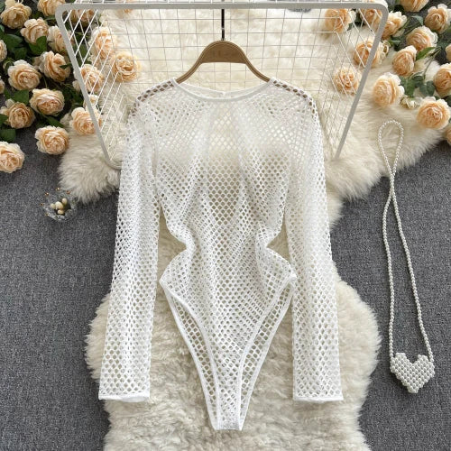 Damen-Body, enger Schnitt, Polyester und Baumwolle, mit zerrissenem Design-1