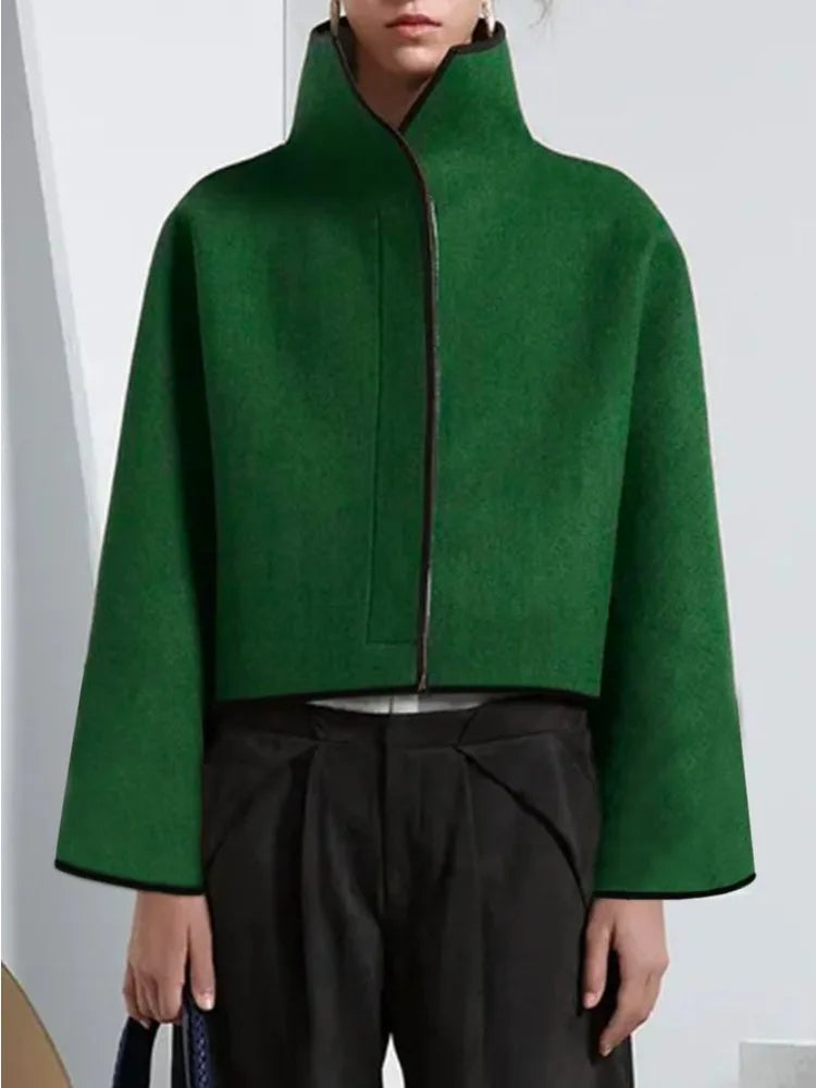Langer Damenmantel aus Polyester mit hohem Kragen und lässiger Passform – perfekt für Herbst und Winter 6