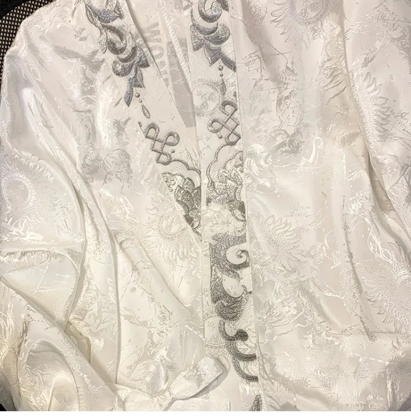 Bluse Damen Geblümt V-Ausschnitt Lange Ärmel Satin-5