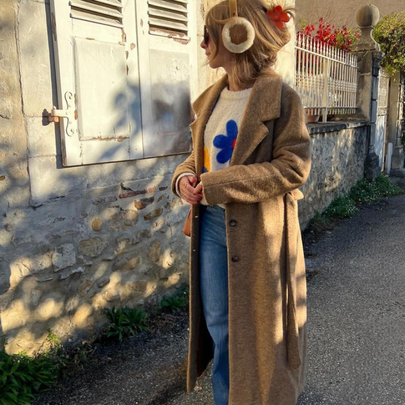 Damen-Lange Strickjacke, gestrickt, mit Blumenstickerei-5