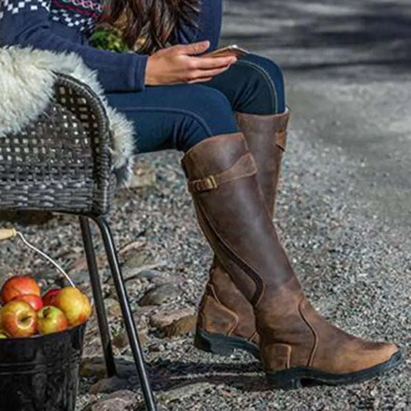 Kniehohe Damenstiefel aus PU-Leder mit Schnallenakzent – elegantes Design für Alltag und festliche Anlässe 7