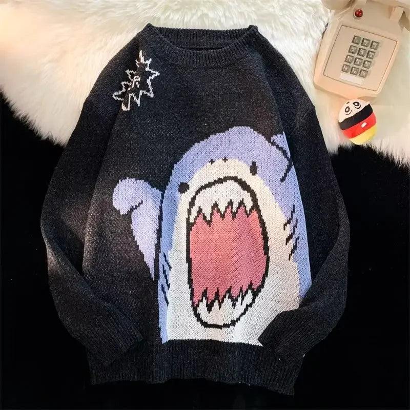 Winterpullover für Herren und Damen, Cartoon-Hai-Design, gestricktes Acryl-4